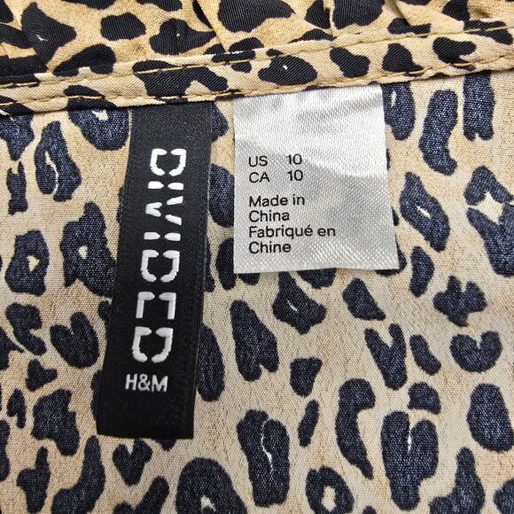 Women's Divided H&M Leopard Print Wrap Look Blouse Ruffle Accents | Size 10 - Picture 8 of 9